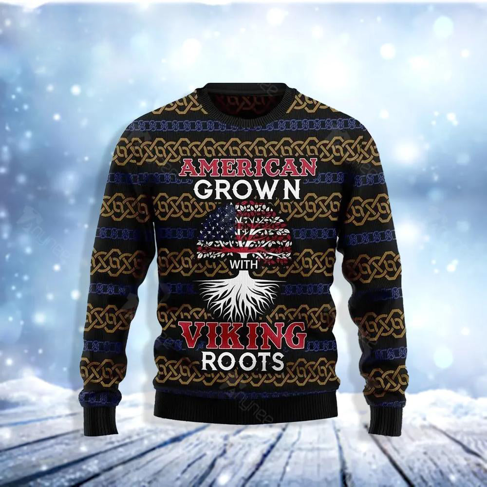 American Grown With Viking Roots Ugly Christmas Sweater For Men & Women Christmas Gift Sweater US3687 - WeCustomit