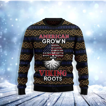 American Grown With Viking Roots Ugly Christmas Sweater For Men & Women Christmas Gift Sweater US3687 - WeCustomit