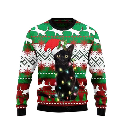 Black Cat Light Ugly Christmas Sweater For Me & Women Christmas Gift Thanksgiving Sweater US4092 - WeCustomit