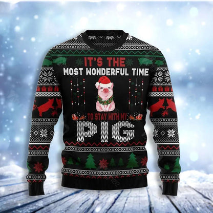 It Is The Most Wonderful Time To Stay With My Pig Ugly Christmas Sweater For Men & Women Christmas Gift Sweater US4103 - WeCustomit