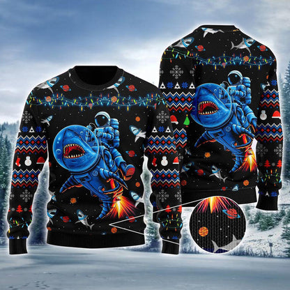 Funny Astronauts Ride A Shark In Space With The Planet Ugly Christmas Sweater For Men & Women Christmas Gift Sweater US4438 - WeCustomit