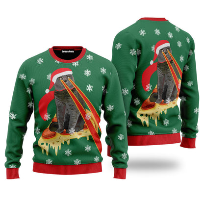Pizza Cat With Laser Eyes Ugly Christmas Sweater - WeCustomit