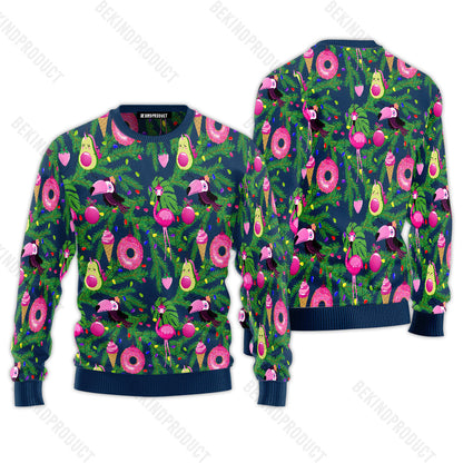 Merry Flamingo Parrot Donut Avocado Ugly Christmas Sweater For Men & Women Christmas Gift Sweater USN1115 - WeCustomit