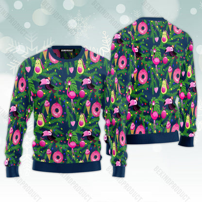 Merry Flamingo Parrot Donut Avocado Ugly Christmas Sweater For Men & Women Christmas Gift Sweater USN1115 - WeCustomit