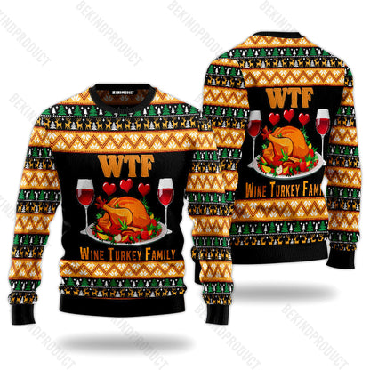 Wine Turkey Family Happy Thanksgiving Ugly Christmas Sweater For Men & Women Christmas Gift Sweater USN1121 - WeCustomit