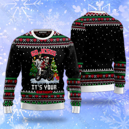 Santa Jesus Ride Motobike Ugly Christmas Sweater For Men & Women Christmas Gift Sweater USN1141 - WeCustomit