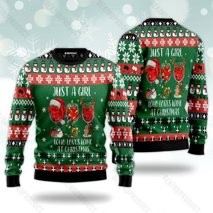 Just A Girl Who Loves Wine At Christmas Ugly Christmas Sweater For Men & Women Christmas Gift Sweater USN2028 - WeCustomit
