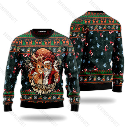 Santa Claus And Reindeer Ugly Christmas Sweater For Men & Women Christmas Gift Sweater USN2050 - WeCustomit