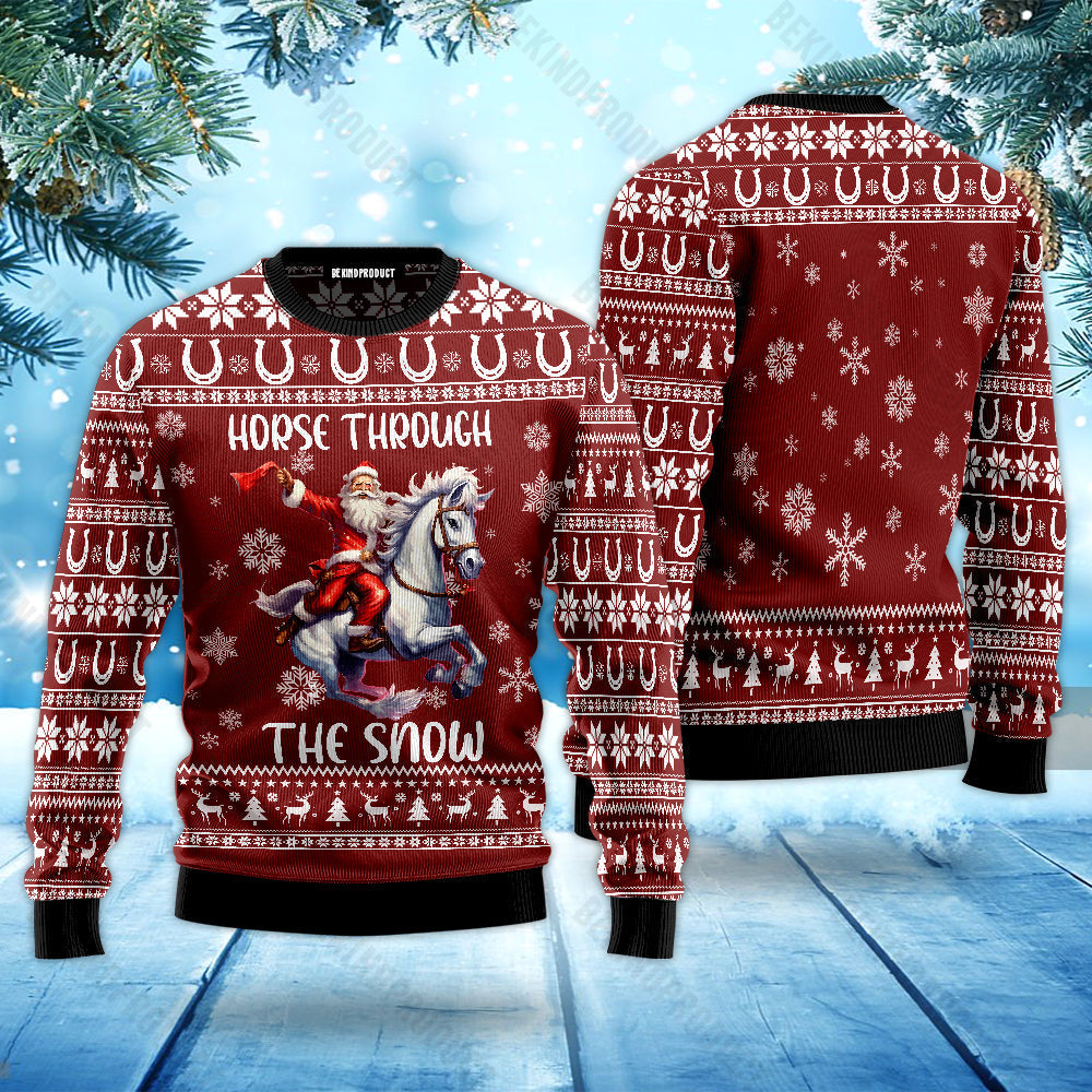 Santa And Horse Through The Snow Ugly Christmas Sweater For Men & Women Christmas Gift Sweater USN2052 - WeCustomit
