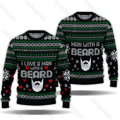 Man With A Beard Couple Ugly Christmas Sweater Christmas Gift Anniversary Sweater USNC1005 - WeCustomit