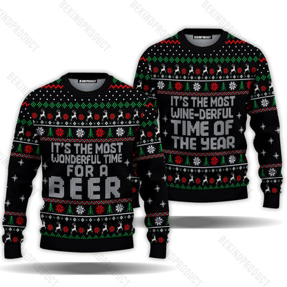 Wonderful Time For A Beer Couple Ugly Christmas Sweater Christmas Gift Anniversary Sweater USNC1006 - WeCustomit
