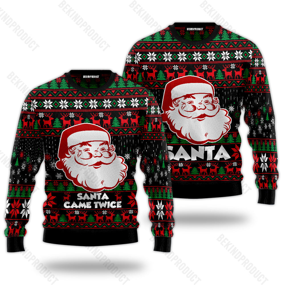 Funny Santa Came Twice Couple Ugly Christmas Sweater Christmas Gift Anniversary Sweater USNC1028 - WeCustomit