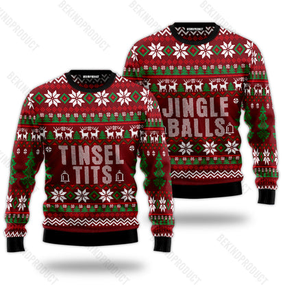 Tinsel Tits Jingle Balls Couple Ugly Christmas Sweater Christmas Gift Anniversary Sweater USNC1029 - WeCustomit