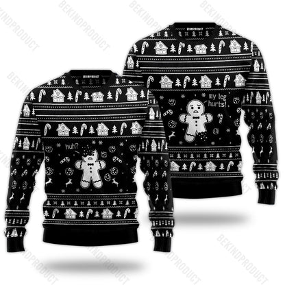 Funny Gingerbread My Leg Hurts Couple Ugly Christmas Sweater Christmas Gift Anniversary Sweater USNC1030 - WeCustomit