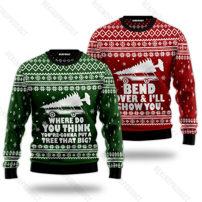 Bend Over And I'll Show You Couple Ugly Christmas Sweater Christmas Gift Anniversary Sweater USNC1034 - WeCustomit