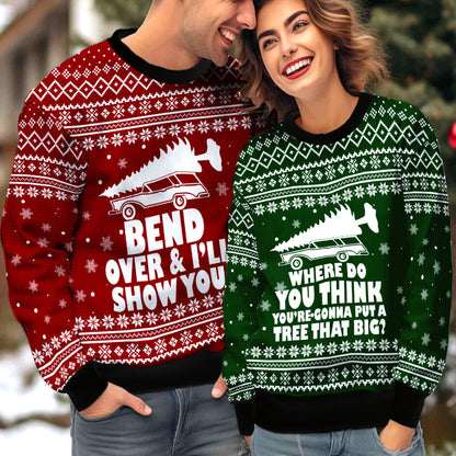 Bend Over And I'll Show You Couple Ugly Christmas Sweater Christmas Gift Anniversary Sweater USNC1034 - WeCustomit