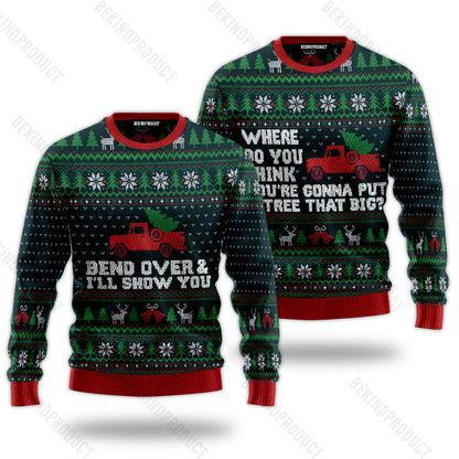 Bend Over And I'll Show You Couple Ugly Christmas Sweater Christmas Gift Anniversary Sweater USNC1047 - WeCustomit