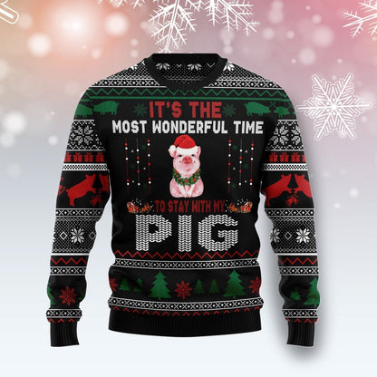 It‘s The Most Wonderful Time To Stay With My Pig Ugly Christmas Sweater For Men & Women Christmas Gift Sweater US1706 - WeCustomit