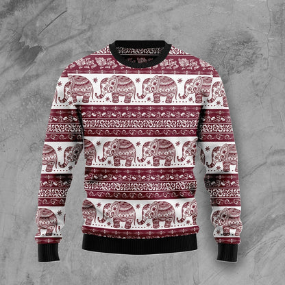 Red Elephant Mandala Ugly Christmas Sweater For Men & Women Christmas Gift Sweater US3392 - WeCustomit