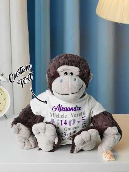 Personalized Animal Plush Stuffed Toy Birth Announcement Gift for Baby Shower