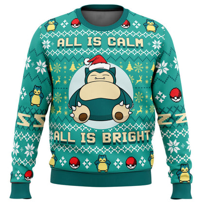 All is Calm All Bright Snorlax Pokemon Ugly Christmas Sweater - WeCustomit