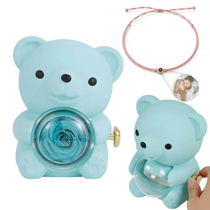 Personalized Photo Projection Bracelet with Rose Bear Giftbox Jewelry Sets Best Valentines Day Gift for Lover