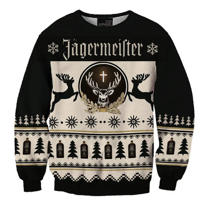 Unisex Black Jagermeister 3D Ugly Christmas Sweater For Men & Women Christmas Gift Sweater BH1270 - WeCustomit