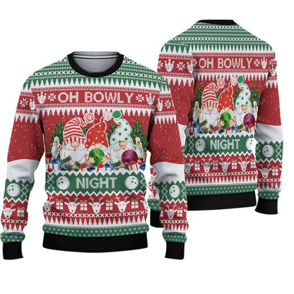 Bowling And Gnomes Lovers Gift Oh Bowly Night Ugly Christmas Sweater For Men & Women Christmas Gift Sweater PT966 - WeCustomit