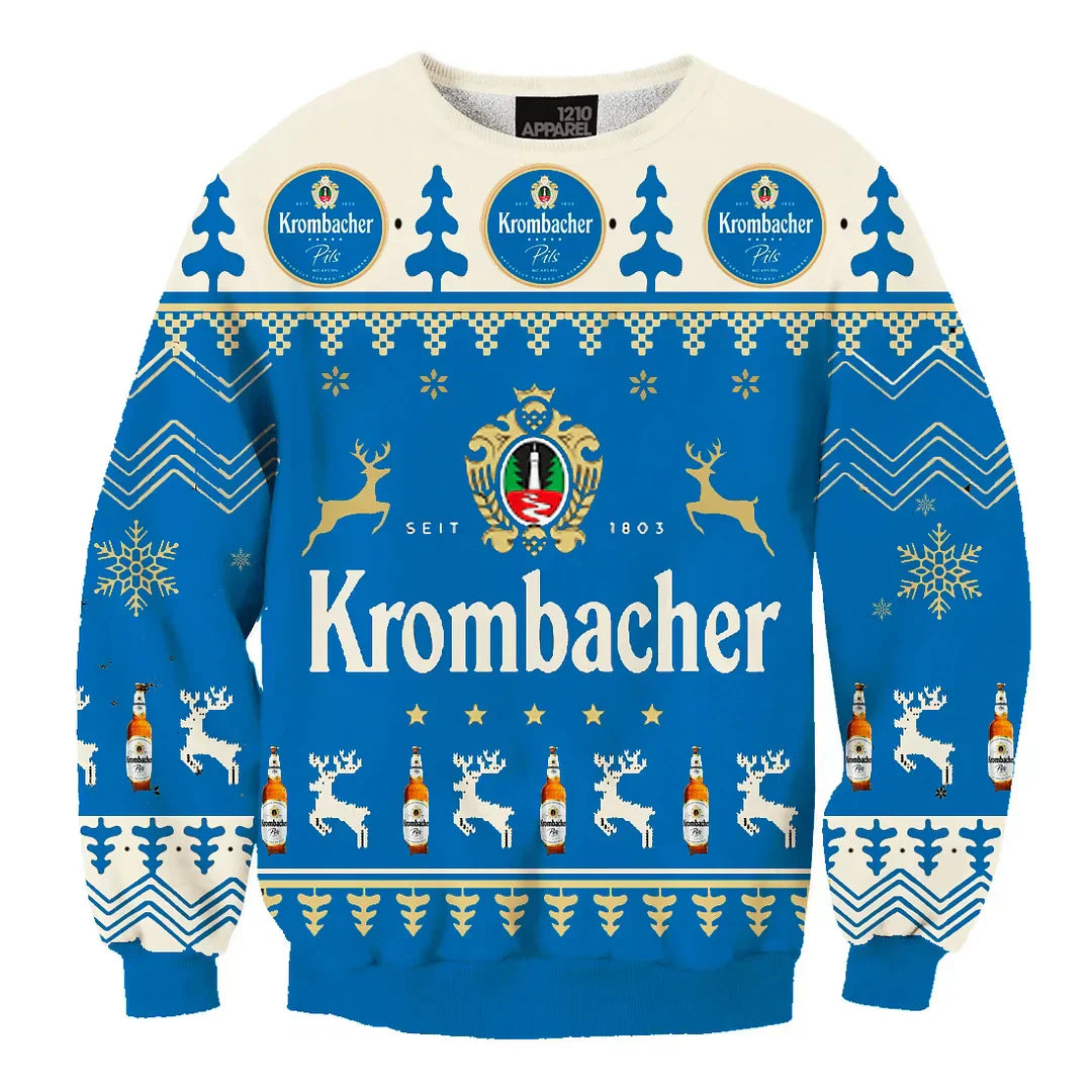 Unisex Krombacher Pils Lager Weizen Germany Beer 3D Ugly Christmas Sweater For Men & Women Christmas Gift Sweater BH1157 - WeCustomit