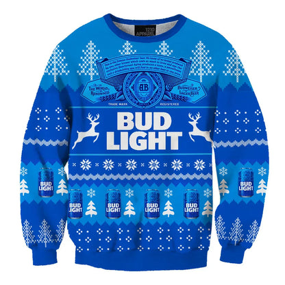 Unisex Bud Light Beer 3D Ugly Christmas Sweater For Men & Women Christmas Gift Sweater BH1105 - WeCustomit
