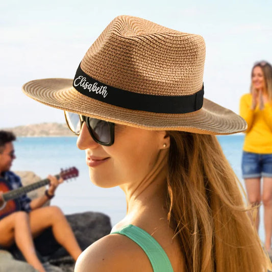 Personalized Straw Fedora Hat Custom Beach Hat Gift for Bridesmaid Friends Family Bachelorette Party