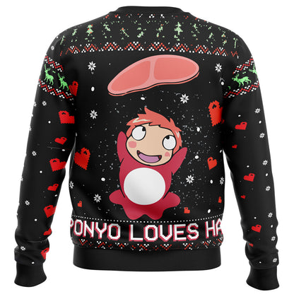 Ghibli Ponyo Loves Ham Ugly Christmas Sweater - WeCustomit