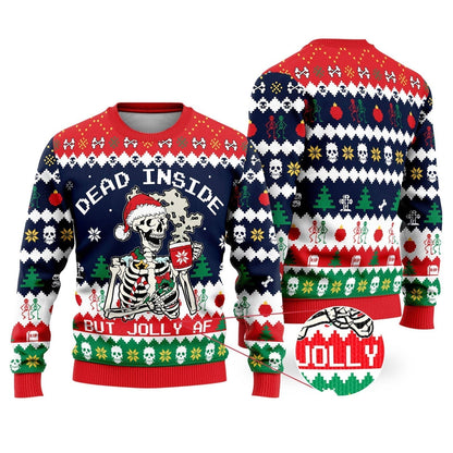 Dead Inside But Jolly Skeleton Ugly Christmas Sweater For Men & Women Christmas Gift Sweater US2067 - WeCustomit
