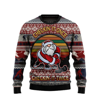 Hockey Checking It Once Checking It Twice Ugly Christmas Sweater For Men & Women Christmas Gift Sweater US1184 - WeCustomit