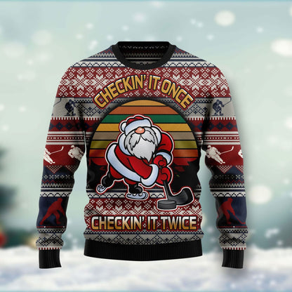 Hockey Checking It Once Checking It Twice Ugly Christmas Sweater For Men & Women Christmas Gift Sweater US1184 - WeCustomit