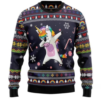 Unicorn Dab Ugly Christmas Sweater For Men & Women Christmas Gift Sweater US2632 - WeCustomit