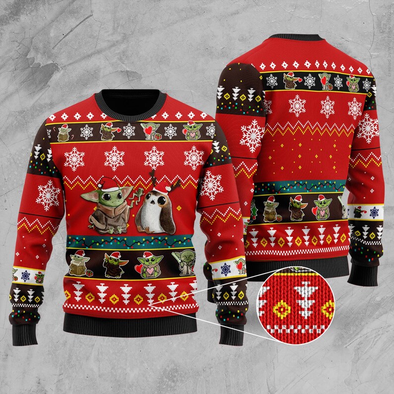 Baby Yoda And Friend Ugly Christmas Sweater For Men & Women Christmas Gift Sweater US3884 - WeCustomit