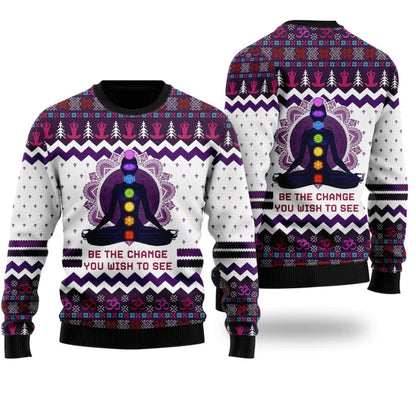 Yoga Be The Change Ugly Christmas Sweater For Men & Women Christmas Gift Sweater US2975 - WeCustomit