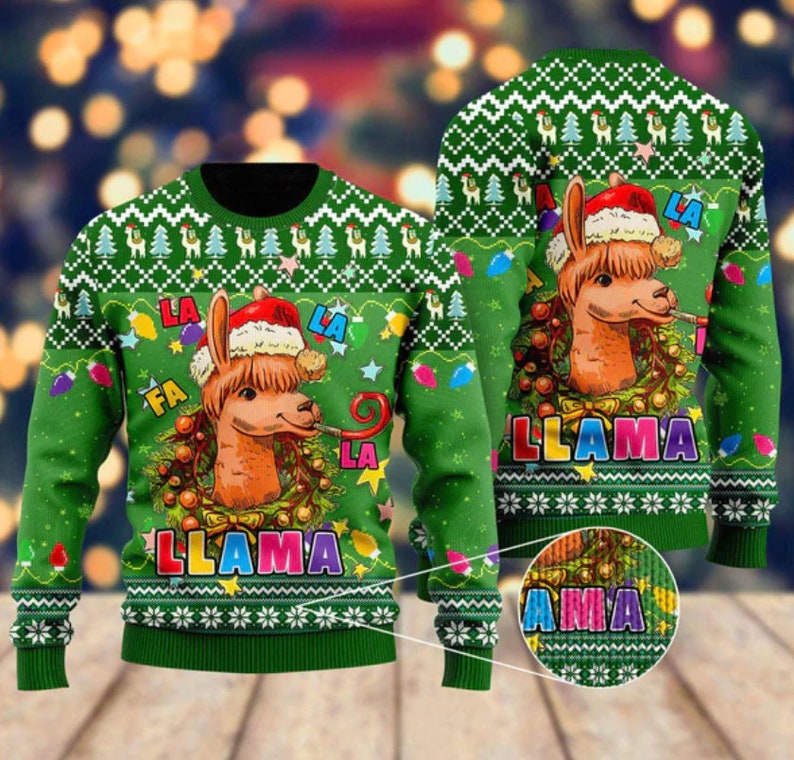 Llama In Santa Hat Ugly Christmas Sweater For Men & Women Christmas Gift Sweater US2686 - WeCustomit