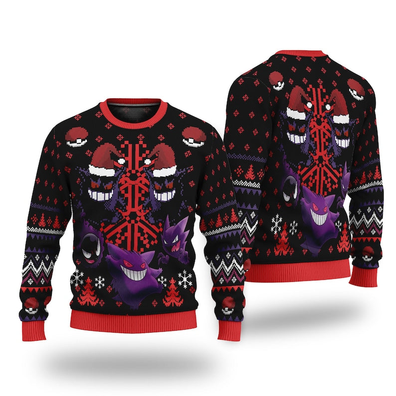 Gengar Ugly Christmas Sweater For Men & Women Christmas Gift Thanksgiving Sweater US4287 - WeCustomit