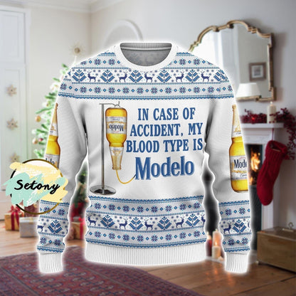 Christmas Modelo Sweater, My Blood Type Is Modelo Sweater, Modelo Ugly Sweater, Modelo Ugly Christmas Sweater, Modelo Christmas Sweater - WeCustomit