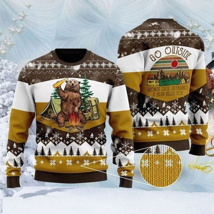 Bear Beer Campfire Christmas 3D Shirt, Bear Drinking Beer Tee, Ugly Christmas Sweater, Xmas Sweatshirt, Christmas Gift For Men Women Kid - WeCustomit