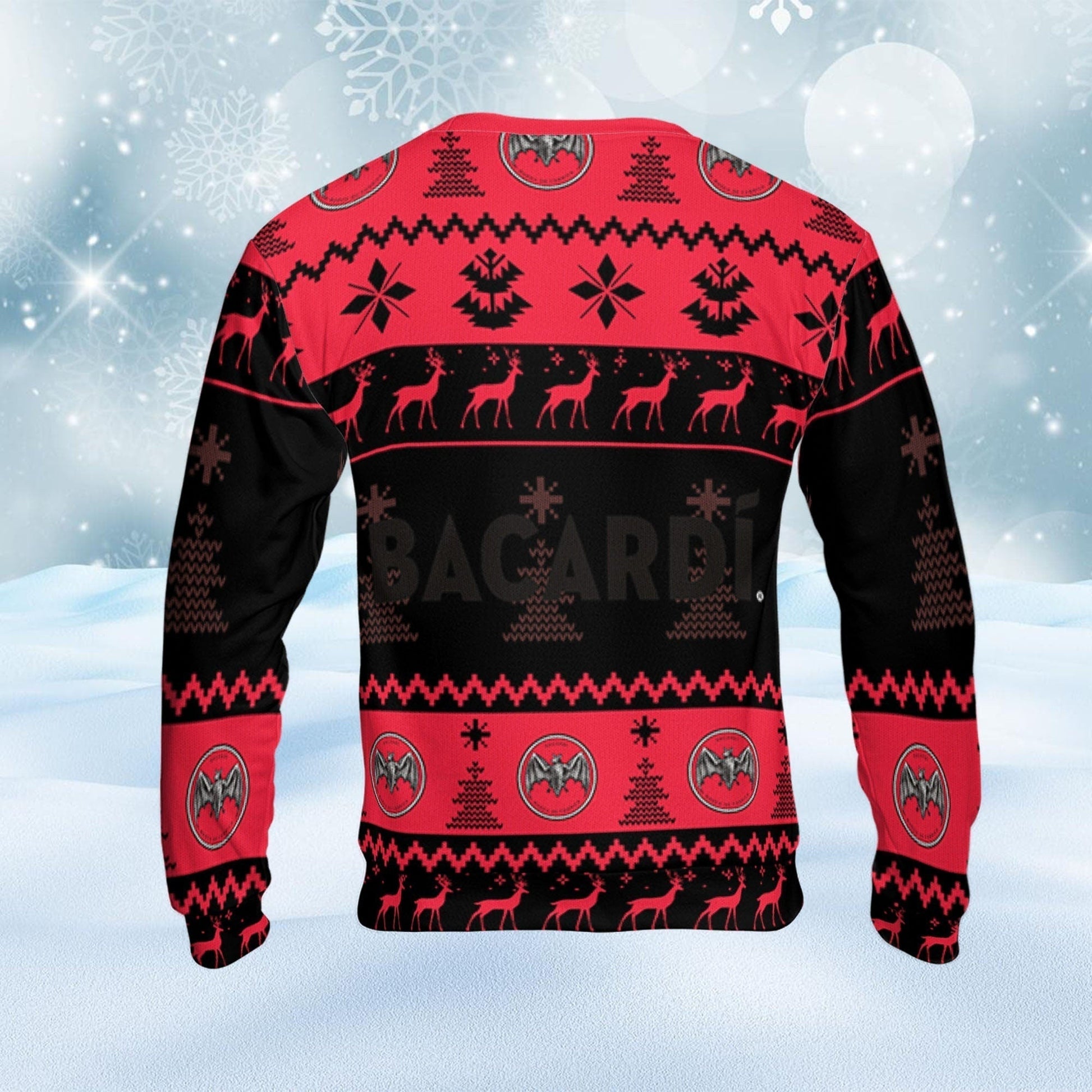 Bacardi Ugly Sweater Pine Trees n Reindeer Beer Loves ugly Gift, Christmas Sweatshirt, Bacardi ugly sweater gift for Dad - WeCustomit