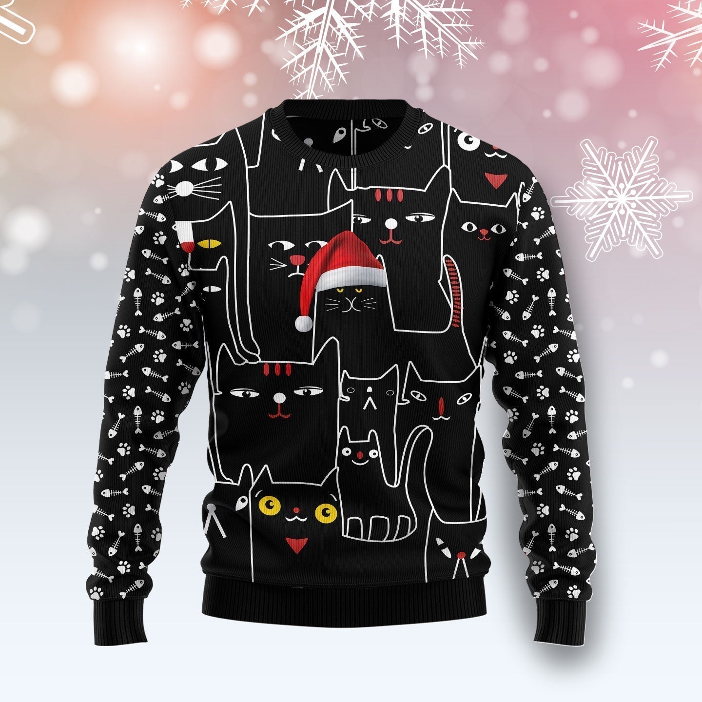 Black Cat With Noel Hat Ugly Christmas Sweater For Men & Women Christmas Gift Sweater US1737 - WeCustomit