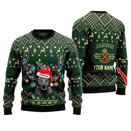 Personalized Reindeer Jameson Whiskey Christmas Ugly Sweater - WeCustomit