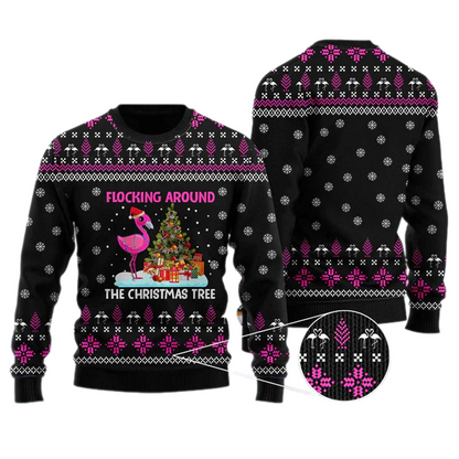 Funny Flamingo Flocking Around The Christmas Tree Ugly Christmas Sweater For Men & Women Christmas Gift Sweater US1354 - WeCustomit