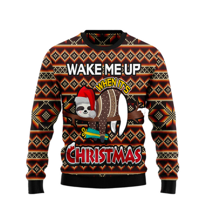 Sloth Wake Me Up When It's Christmas Ugly Christmas Sweater For Men & Women Christmas Gift Sweater US21561 - WeCustomit