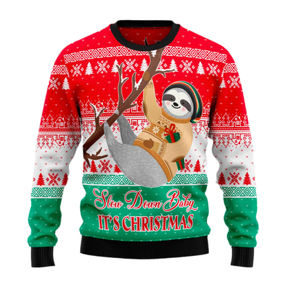 Sloth Slow Down Ugly Christmas Sweater For Men & Women Christmas Gift Sweater US2517 - WeCustomit