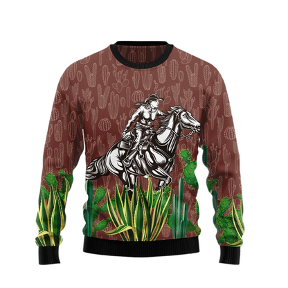 Cowgirl Cactus Ugly Christmas Sweater For Men & Women Christmas Gift Sweater US2537 - WeCustomit