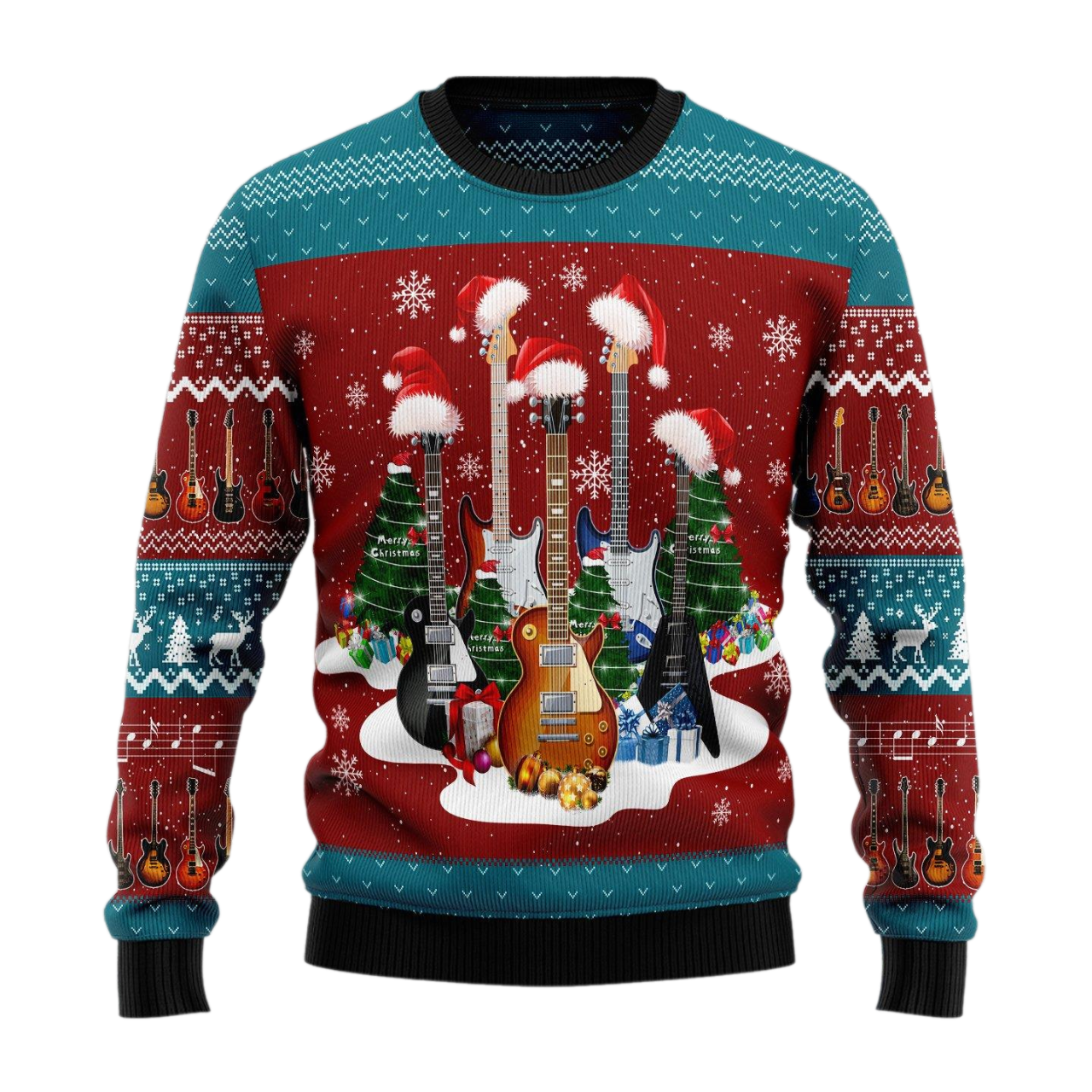 Guitar Christmas And Santa Hat Guitar Lover Ugly Christmas Sweater For Men & Women Christmas Gift Sweater US2732 - WeCustomit